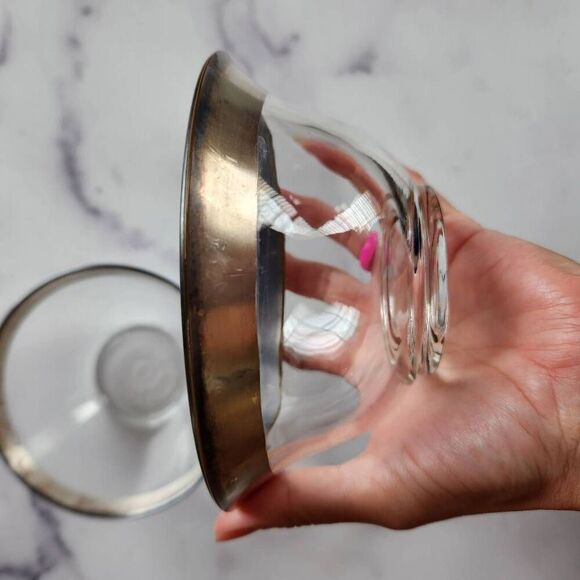 Arcoroc France clear glass bowl set silver chrome trim smook cooking - Picture 3 of 4